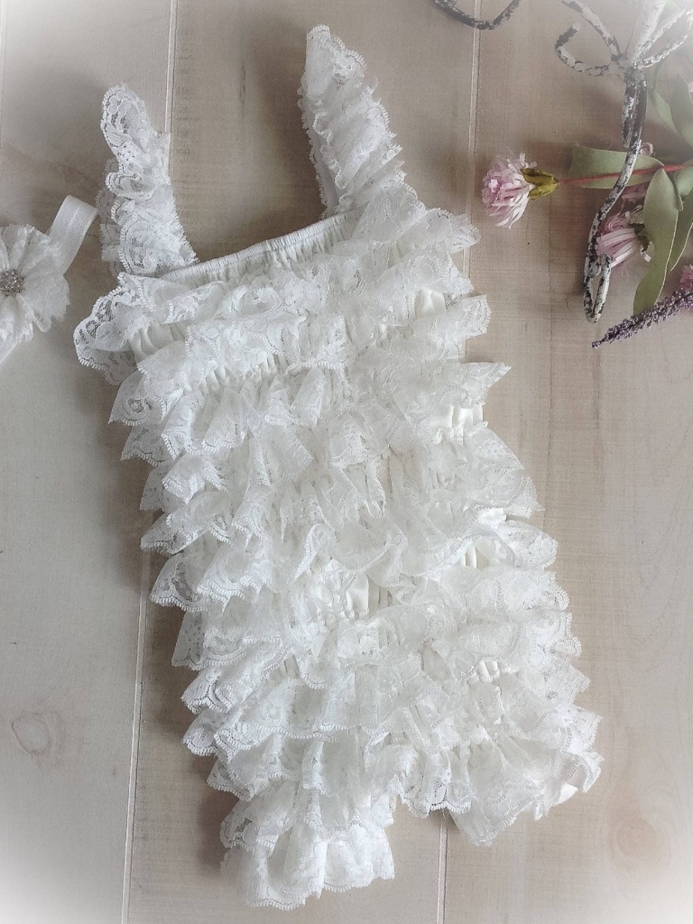 Posh Baby Blooms Lace Ruffle Romper